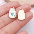 Goldener Emaille-Flaschenanhänger mit blauem Herzmuster für DIY-Schmuck und Ketten - Weiße Babyherz Milchflasche (22965)