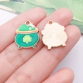 Green St. Patrick's Day magic cauldron pendant charm with lucky clover pattern - Green Irish Shamrock Pot (25113)