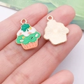 DIY cupcake pendant with green clover enamel detail and golden metal base for jewelry - Green Irish Shamrock Cupcake (25114)