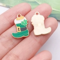 Green St. Patrick's Day boot charms with shamrock detail and golden metal backings - Green Irish Shamrock Boot (25116)