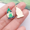 Green St. Patrick's Day gnome enamel charm with four-leaf clover for DIY jewelry - Green Irish Shamrock Gnome (25117)