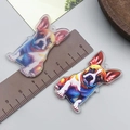 Französische Bulldogge Acryl-Anhänger mit farbenfrohem handgemaltem Stil für DIY-Schmuck - Orange Blauer Doppelseitig Bedruckte Bulldogge (24021)
