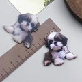 Cute acrylic Shih Tzu puppy charms for DIY jewelry making with realistic fur details - White Double Sided Printed Shih Tzu (24024)