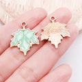 Rose gold maple leaf charm with green marble enamel and detailed sunburst texture back - Green Enamel Maple Leaf (14246)