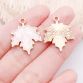 DIY maple leaf charms with white marble pattern and golden sunburst texture finish - Pink Enamel Maple Leaf (14247)