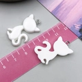 Sparkly white gradient resin cat pendant with silver loop for DIY jewelry making - 30x20x4mm / White Resin Cat