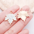 Maple leaf charm with white marble texture and gold border for DIY jewelry making - Gray Enamel Maple Leaf (14248)