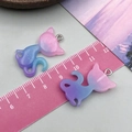 Pink blue purple gradient resin cat charms with glitter and silver metal rings for DIY - 30x20x4mm / Pink Purple Resin Glitter Gradient Cat