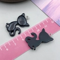 Glossy black glitter resin cat pendant with silver hook for DIY jewelry making - 30x20x4mm / Black Resin Cat