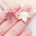 Maple leaf charm in red enamel finish with golden textured back for DIY jewelry making - Orange Brown Enamel Maple Leaf (14251)