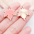 Pink enamel maple leaf pendant with gold metal alloy base for DIY jewelry making - Orange Enamel Maple Leaf (14253)