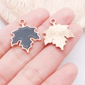 Rose gold maple leaf charm with black enamel inlay and textured back for DIY jewelry - Black Enamel Maple Leaf (15497)