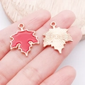 Golden maple leaf alloy charms with bright red enamel inlay for DIY jewelry making - Red Enamel Maple Leaf (15498)