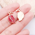 Red enamel maple leaf charm with gold tone alloy back for DIY jewelry making - Red Enamel Botanical Leaf (17524)