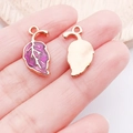 Rose gold leaf pendant with purple enamel and textured metal back for jewelry making - Purple Enamel Botanical Leaf (17543)