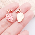 Pink enamel maple leaf charm with gold plated finish for DIY jewelry and necklaces - Rose Red Enamel Botanical Leaf (17570)