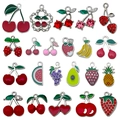 Collection de 22 pendentifs de fruits en alliage avec cerise, fraise et motifs banane - Mélange 22 Pièces Série de Fruits Cerise Fraise Émaillé K Blanc (SN1371)