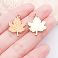 Peach enamel maple leaf charm with golden veins and textured metal back for jewelry DIY - Yellow Thanksgiving Enamel Maple Leaf (19210)