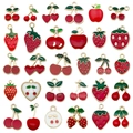 DIY colorful fruit charms set featuring red cherry, strawberry, and apple enamel pendants - Mixed 30Pcs Enamel Strawberry Apple Cherry (SN1374)