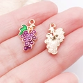 DIY jewelry charm set with gold-plated metal and purple oil-dripped grape pendant design - Purple Enamel Grape (10852)