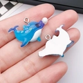 Blue resin dolphin pendant with colorful dots and silver ring for DIY jewelry making - Blue Dolphin (24757)
