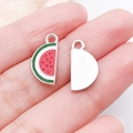 Watermelon slice charm for DIY jewelry, colorful alloy oil drip finish with metal ring - Silver Finish Red Enamel Watermelon (21906)