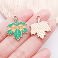 Maple leaf charm in green enamel and rose gold finish for DIY jewelry making - Green Enamel Bow Maple Leaf (25232)