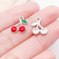 DIY red cherry fruit charm pendant in alloy drip oil finish for jewelry making - Silver Finish Red Enamel Single Sided Small Cherry (21929)