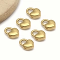 Lot de six pendentifs cœurs 3D dorés polis pour la création de bijoux DIY et de colliers - 11x15x5mm