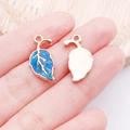 Rose gold leaf pendant with blue enamel gradient and detailed veins for DIY jewelry - Blue Enamel Leaf (9953)