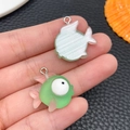 Cartoon green resin fish pendant for DIY keychains with pink fins and metal loop - Green Big Eyed Fish Style (24655)