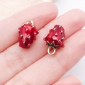 DIY strawberry charms for jewelry making featuring red enamel finish and gold seed details - Large Red Enamel 3D Strawberry (23411)