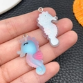 Cartoon resin seahorse pendant with blue pink gradient finish for DIY keychains - Lake Blue Seahorse (24656)