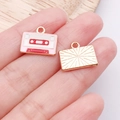 Rosa und weißer Retro-Kassetten-Anhänger aus Legierung für DIY-Schmuckzubehör - Rosa Emaille Kassettenradio / 13x15x1mm (25170)
