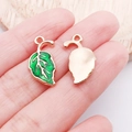 Golden alloy maple leaf pendant with green enamel finish and textured vein details - Green Enamel Leaf (9955)