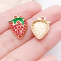 Red rhinestone strawberry charm pendant with green leaf for DIY jewelry making - Red Enamel Red Rhinestone Strawberry (23416)