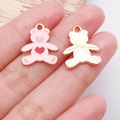 Rosa Bären-Anhänger mit Herz und goldener Rückseite für DIY Halsketten und Ohrringe - Pink Enamel Heart Bear / 18x15x1mm (25171)