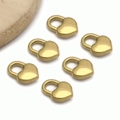 Detail showing six golden stainless steel 3D heart lock charms for DIY jewelry making - Large Flat Heart Lock (T2281) / 11x15x4mm