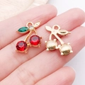 Exquisite cherry alloy charm with red and green rhinestones for DIY jewelry making - Red Rhinestone Cherry (23425)