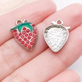 Red strawberry charm pendant with sparkling crystals and green enamel leaf for DIY jewelry - Silver Finish Red Enamel Strawberry (23447)