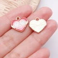 DIY Valentinstag Herzanhänger mit weißen Vögeln in rot-rosa Tropföl-Legierung - Herz Vogel Flügel / 14x15x1mm (25174)