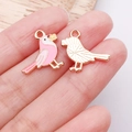 Vogel-Anhänger in Rosa-Emaille und Goldlegierung für DIY-Schmuckherstellung - Rosa Emaille Brieftaube / 16x18x1mm (25175)