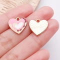 Herzanhänger im Donut-Design mit rosa Glasur und Goldfinish für DIY-Schmuck - Rosa Emaille Herz Sandwich / 14.5x15x1mm (25176)