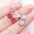 DIY silver alloy cherry pendant with red rhinestones for necklaces and bracelets - Silver Finish Red Dotted Rhinestone Cherry (23455)