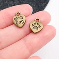 Pendentifs coeur en bronze antique avec gravure my Dog pour bijoux DIY - Style de Chiot Coeur de Pêche en Bronze Antique (5031)