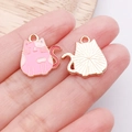 Katzen-Anhänger aus Legierung mit rosa und rot Emaille und goldener Metalltextur für DIY - Rosa Emaille Katze / 17x15x1mm (25177)