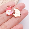 Rosa Herz-Gnom-Anhänger für DIY-Schmuck mit vergoldeter Rückseite aus Metall - Rosa Emaille Herz Gnom / 17x12x1mm (25179)
