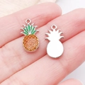 DIY pineapple charm alloy pendant with enamel finish for earrings and jewelry making - Silver Finish Yellow Enamel Pineapple (23524)
