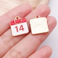 Anhänger für den 14. Februar aus rotem und weißem Emaille für DIY-Schmuck - Weiße Emaille Kalender 14. / 17x15x1mm (25180)