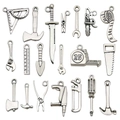 Détails de 21 breloques d'outils assorties en alliage argenté pour bijoux DIY - Série d'Outils en Argent Antique Mixte (SN14)